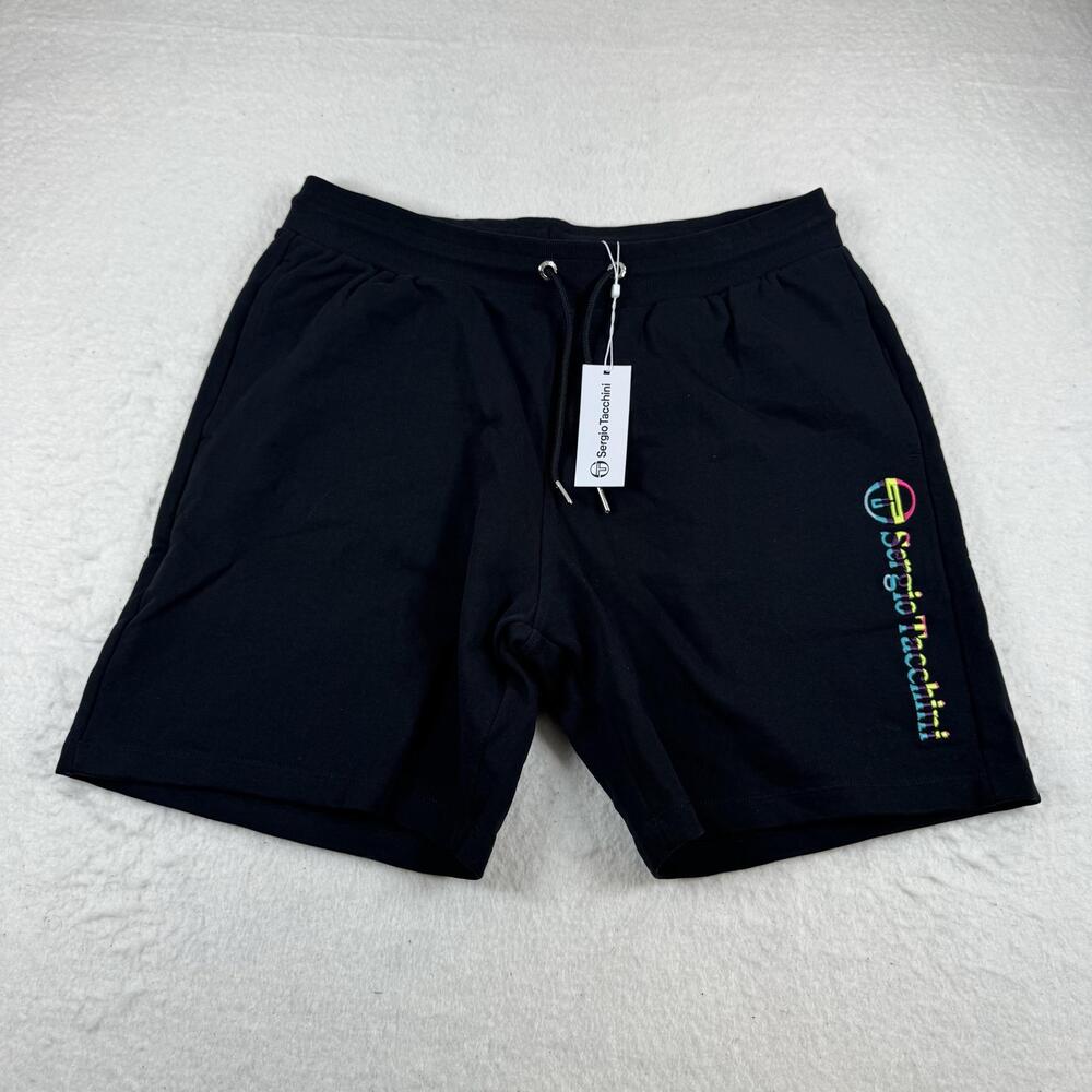 Sergio Tacchini Shorts Mens Size XL Black Altomonte Sweat Drawstring Logo